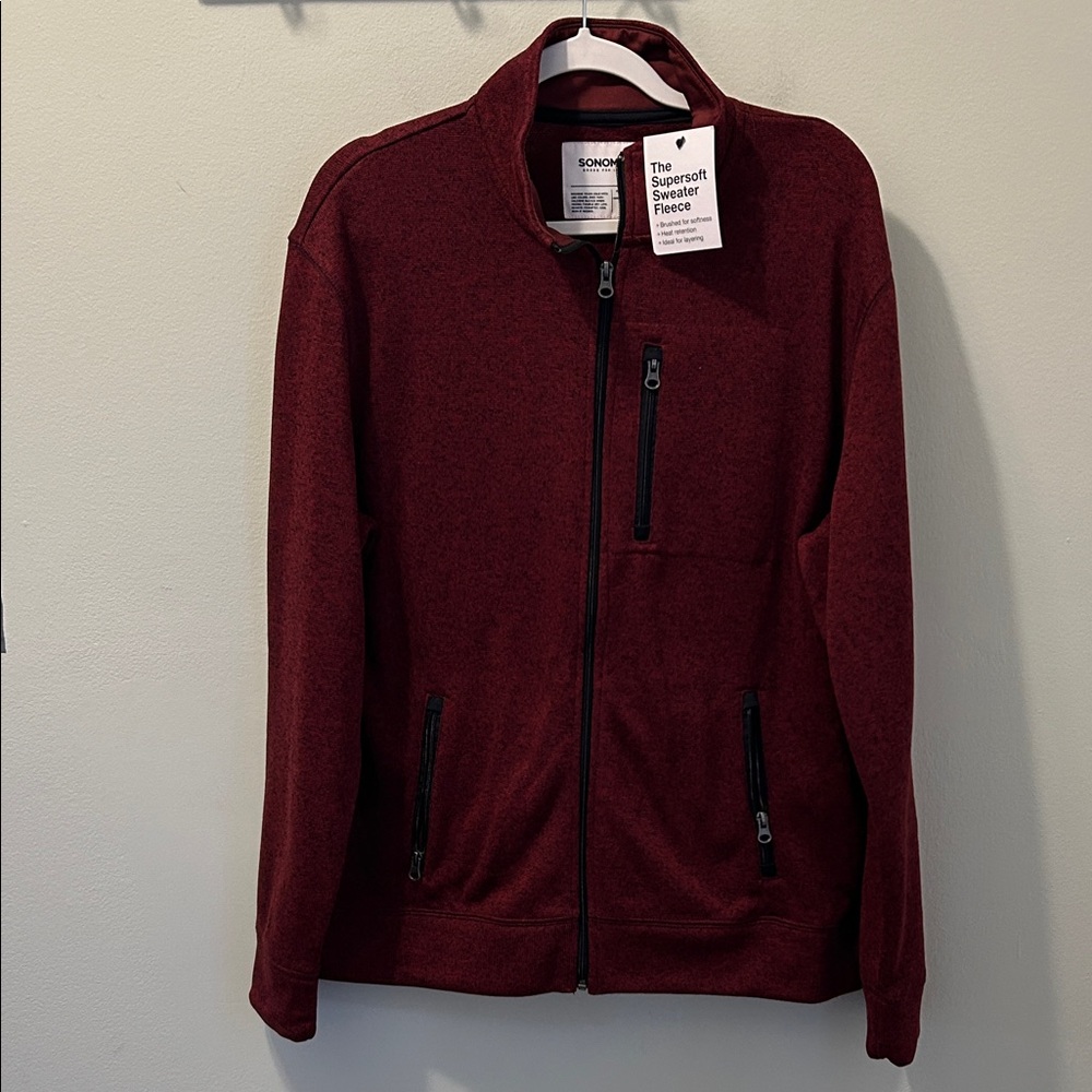 Sonoma Men's Dark Red Zip-Up Sweater